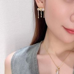 Designer Jewelry Bông Tai Thiết Kế Ngọc Trai Dị Dạng Que Bệnh Dây Kim Khúc Tre Tua Rua Retro MADAME HIEN PEARLS Sang Trọng BTB058