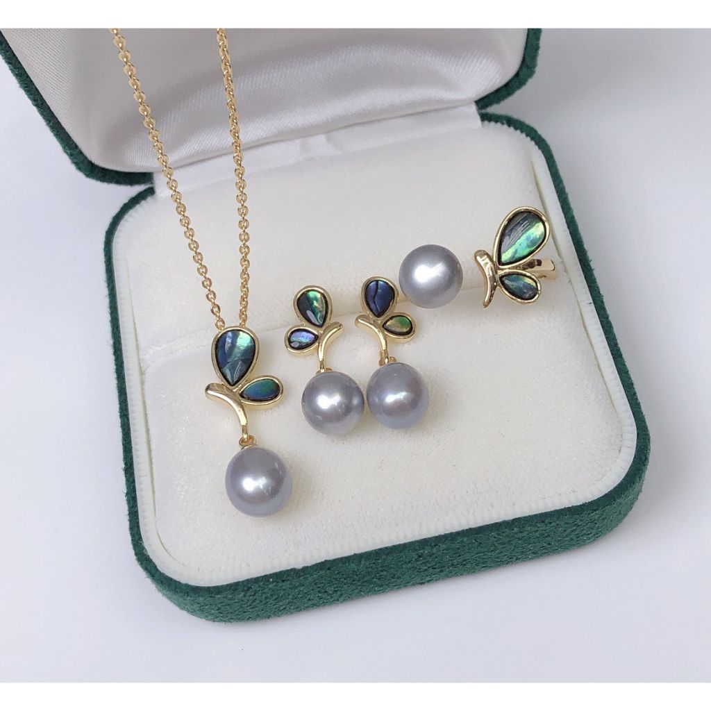 Bộ Set Ngọc Trai Dây chuyền + Nhẫn + Bông Tai Dáng Bướm Bay Thời trang SPS008