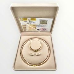 (Kèm kiểm định) Bộ Set Ngọc Trai Vòng cổ, Vòng Tay và Bông tai Tự Nhiên Khoá Nơ Xinh Xắn MADAME HIEN PEARLS Cho Nữ SCT035