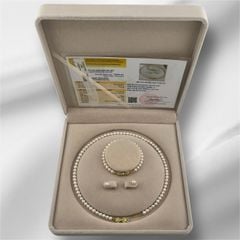 (Kèm kiểm định) Bộ Set Ngọc Trai Vòng cổ, Vòng Tay và Bông tai Tự Nhiên Khoá Nơ Xinh Xắn MADAME HIEN PEARLS Cho Nữ SCT035