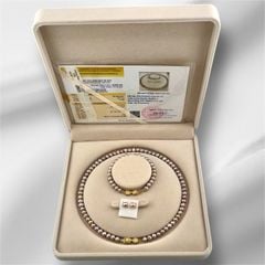 (Kèm kiểm định) Bộ Set Ngọc Trai Vòng cổ, Vòng Tay và Bông tai Tự Nhiên Khoá Nơ Xinh Xắn MADAME HIEN PEARLS Cho Nữ SCT035