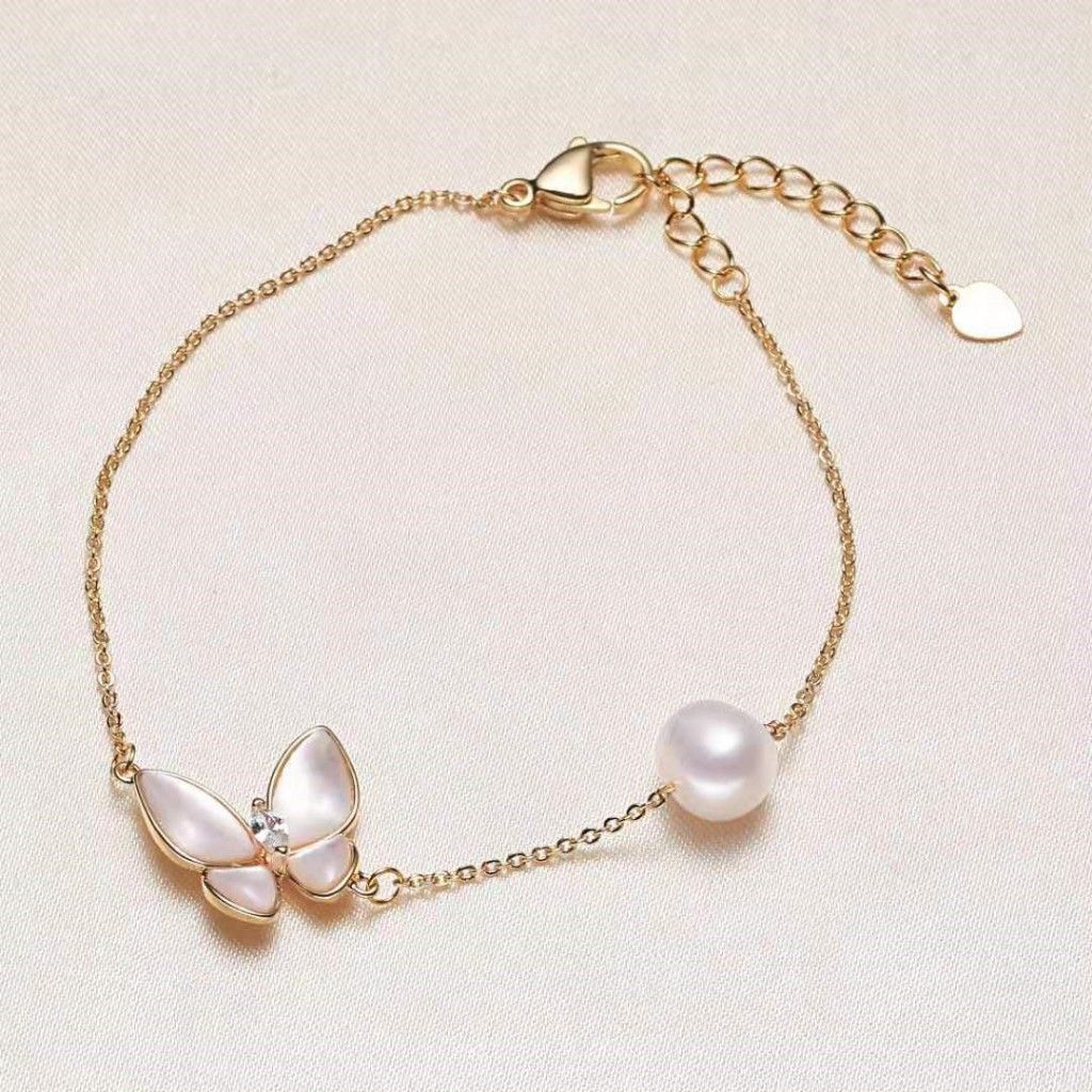 Set Trang Sức Gồm Vòng Cổ và Vòng tay Đính Ngọc Trai Tự Nhiên Và Bướm MADAME HIEN PEARL Thời Trang Nữ SCT041
