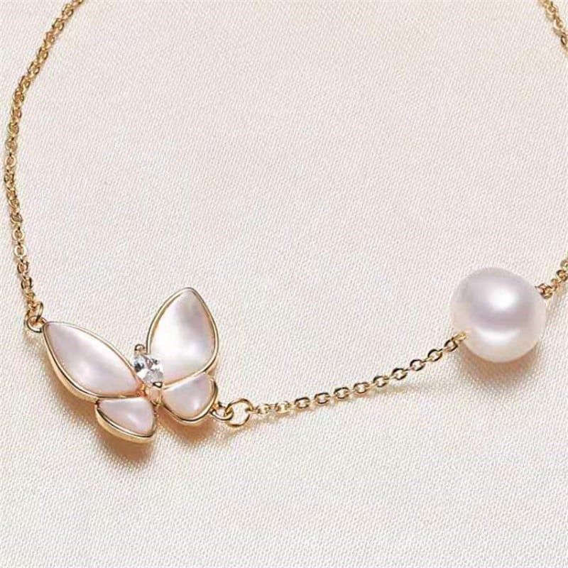 Set Trang Sức Gồm Vòng Cổ và Vòng tay Đính Ngọc Trai Tự Nhiên Và Bướm MADAME HIEN PEARL Thời Trang Nữ SCT041