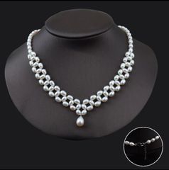 Vòng Cổ Ngọc Trai Trắng đan lớp zigzag mặt giọt nước sang trọng, quý phái CG001TR