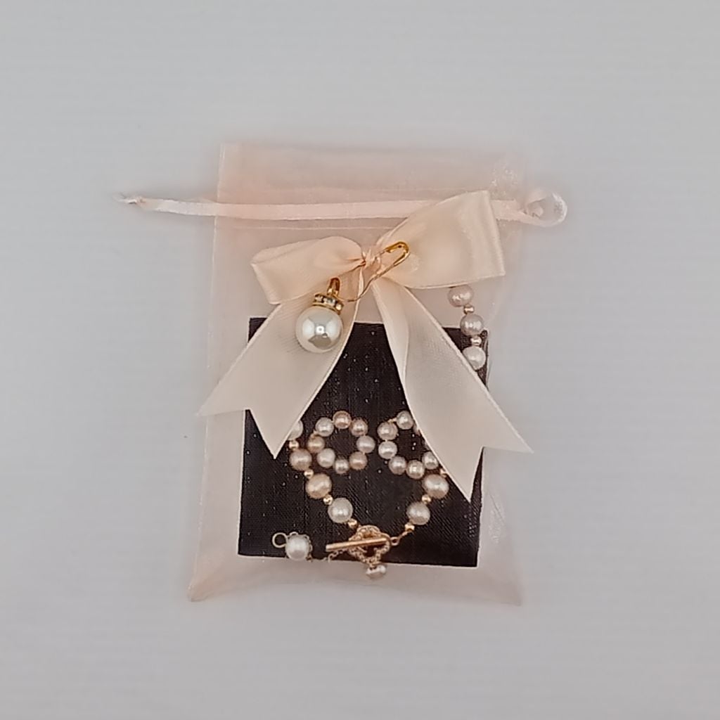 Túi voan dây ruy băng rút có nơ kích thước 10x12 cm bao bì trang sức hạt trai PKG001