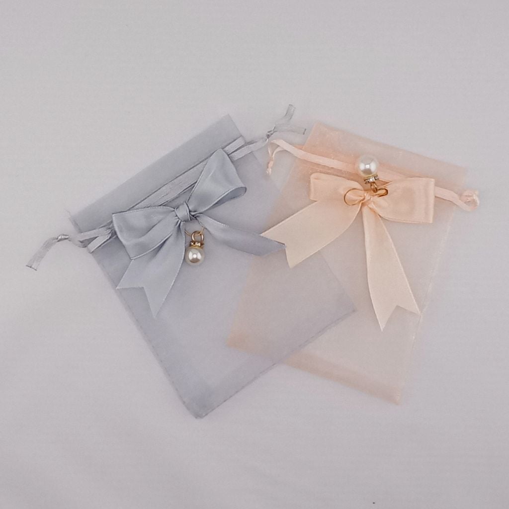 Túi voan dây ruy băng rút có nơ kích thước 10x12 cm bao bì trang sức hạt trai PKG001