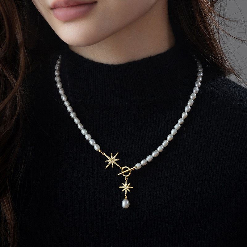 Vòng Cổ Ngọc Trai Hạt Gạo 5-6mm Khoá OT Ngôi Sao Hoa Băng Tuyết MADAME HIEN PEARLS Cho Nữ CG052