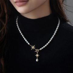 Vòng Cổ Ngọc Trai Hạt Gạo 5-6mm Khoá OT Ngôi Sao Hoa Băng Tuyết MADAME HIEN PEARLS Cho Nữ CG052