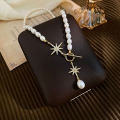 Vòng Cổ Ngọc Trai Hạt Gạo 5-6mm Khoá OT Ngôi Sao Hoa Băng Tuyết MADAME HIEN PEARLS Cho Nữ CG052