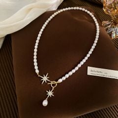 Vòng Cổ Ngọc Trai Hạt Gạo 5-6mm Khoá OT Ngôi Sao Hoa Băng Tuyết MADAME HIEN PEARLS Cho Nữ CG052