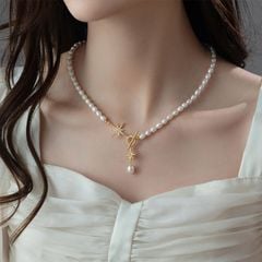 Vòng Cổ Ngọc Trai Hạt Gạo 5-6mm Khoá OT Ngôi Sao Hoa Băng Tuyết MADAME HIEN PEARLS Cho Nữ CG052