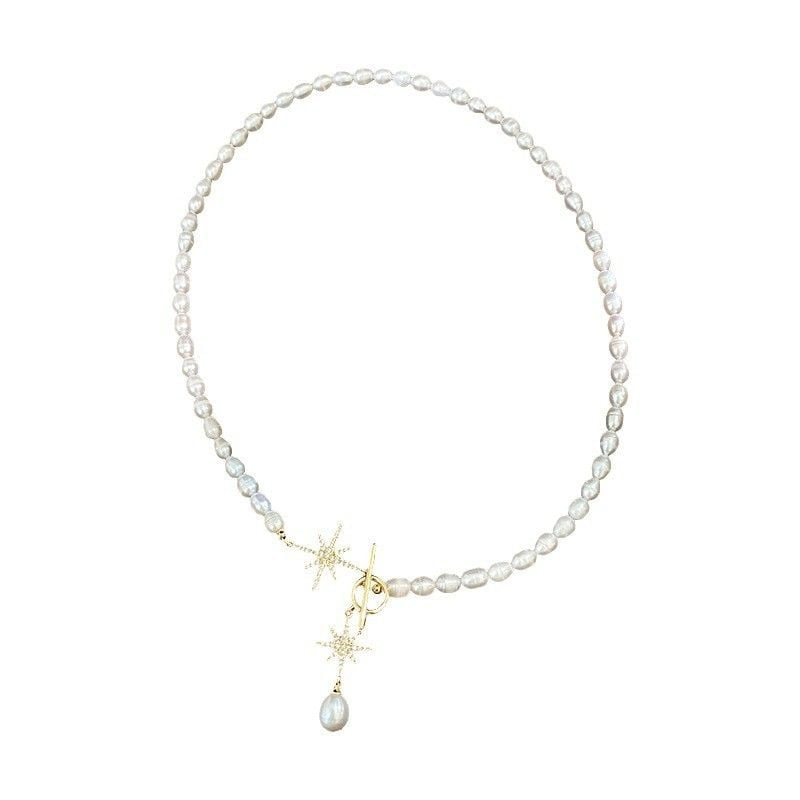 Vòng Cổ Ngọc Trai Hạt Gạo 5-6mm Khoá OT Ngôi Sao Hoa Băng Tuyết MADAME HIEN PEARLS Cho Nữ CG052