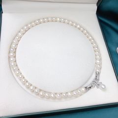 Vòng Cổ Ngọc Trai Tự Nhiên Khoá Nơ Đính Mặt Tua Rua Ngọc Trai Giọt Nước MADAME HIEN PEARLS Cho Nữ CT047