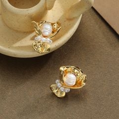 Bông Tai Kim Bạc s925 Đính Ngọc Trai Tự Nhiên Tạo Dáng Đoá Hoa Lãng Mạn MADAME HIEN PEARLS BTT094