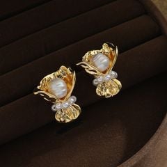 Bông Tai Kim Bạc s925 Đính Ngọc Trai Tự Nhiên Tạo Dáng Đoá Hoa Lãng Mạn MADAME HIEN PEARLS BTT094