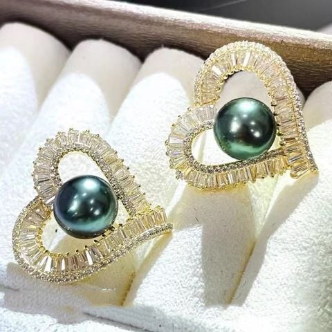 Bông Tai Kim Bạc Ý s925 Đính Ngọc Trai Tự Nhiên Dáng Tim Pha Lê Cổ Điển MADAME HIEN PEARLS