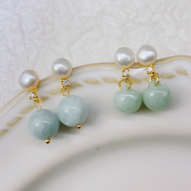 Bông Tai Mặt Hạt Ngọc Trai Tự Nhiên Tua Rua Hạt Cẩm Thạch Tròn Xinh Xắn MADAME HIEN PEARLS Cho Nữ BTN273