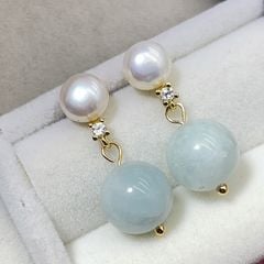 Bông Tai Mặt Hạt Ngọc Trai Tự Nhiên Tua Rua Hạt Cẩm Thạch Tròn Xinh Xắn MADAME HIEN PEARLS Cho Nữ BTN273