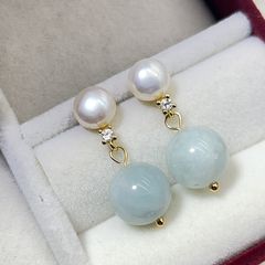 Bông Tai Mặt Hạt Ngọc Trai Tự Nhiên Tua Rua Hạt Cẩm Thạch Tròn Xinh Xắn MADAME HIEN PEARLS Cho Nữ BTN273