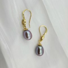 Bông Tai Tua Rua Đính Đá Zircon và Ngọc Trai Tự Nhiên 12mm Hình Giọt Nước BTG003