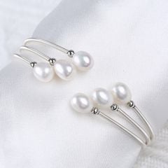 Vòng Tay Gọng Hở Đính Ngọc Trai Giọt Nước Kiểu Còng Cứng Đính Ngọc Trai MADAME HIEN PEARL Thời Trang Freesize VTG004MB