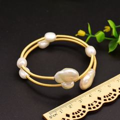 Vòng Tay Kiểu Còng Cứng Đính Ngọc Trai Hạt Baroque Tự Nhiên Quấn 2 Vòng MADAME HIEN PEARLS Unisex Nam Nữ VTB080