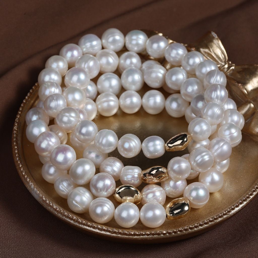 Vòng Tay Ngọc Trai 8-9mm Mặt Hạt Charm Kim Loại Sang Chảnh RUNWAY Fashion MADAME HIEN PEARLS VTT021