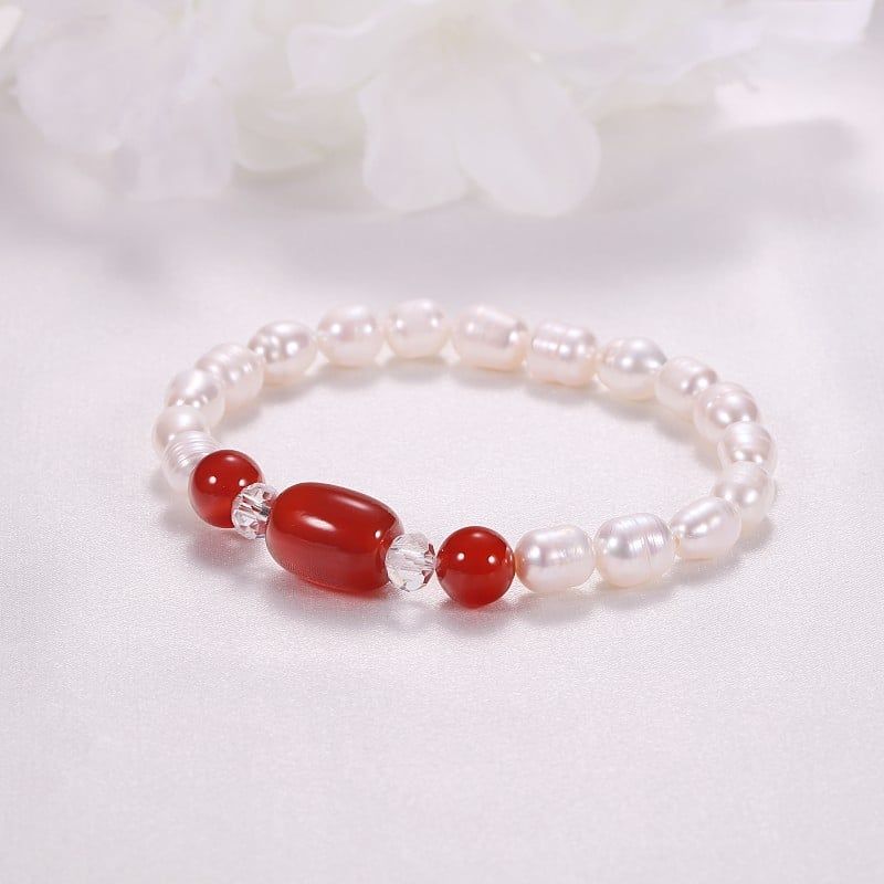 Vòng Tay Ngọc Trai Dáng Gạo Mặt Phối Đá Cẩm Thạch Phong Thuỷ Và Pha Lê MADAME HIEN PEARL VTG041