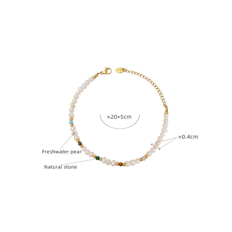 Vòng Tay Ngọc Trai Tự Nhiên Khoá Thép Titan Mạ Vàng Phong Cách Bohemian MADAME HIEN PEARLS VTT078