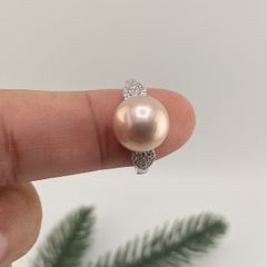 Nhẫn Bạc s925 Mạ Vàng Ý (Vàng Trắng)  Đính Ngọc Trai Tím 10-11mm Hạt Tròn Đẹp Grade AAAA BMVNT002T