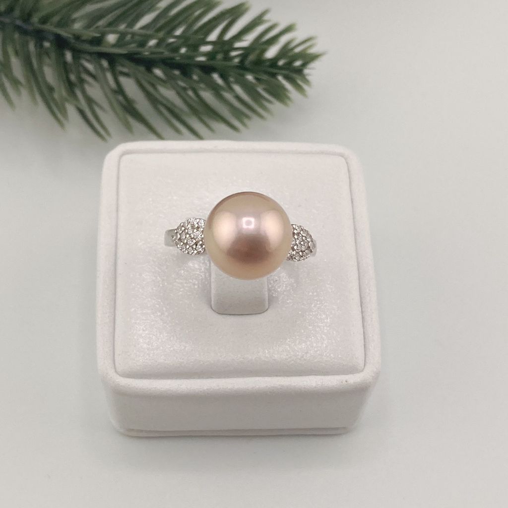 Nhẫn Bạc s925 Mạ Vàng Ý (Vàng Trắng)  Đính Ngọc Trai Tím 10-11mm Hạt Tròn Đẹp Grade AAAA BMVNT002T