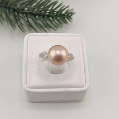 Nhẫn Bạc s925 Mạ Vàng Ý (Vàng Trắng)  Đính Ngọc Trai Tím 10-11mm Hạt Tròn Đẹp Grade AAAA BMVNT002T