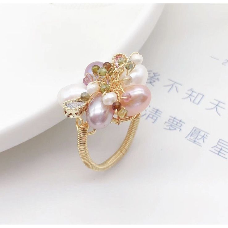 Nhẫn Ngọc Trai Baroque Tự Nhiên Đa Sắc Thiết Kế Độc Đáo, Ấn Tượng, Cá Tính NB013