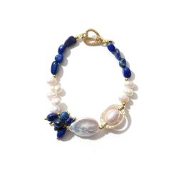Vòng Tay Ngọc Trai Baroque Tự Nhiên Phối Đá Lapis Mặt Nút Love Khoá OT Cá Tính MADAME HIEN PEARLS Unisex Nam Nữ VTB012