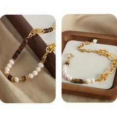 Vòng Tay Ngọc Trai Đính Đá Mắt Hổ Tự Nhiên Phong Cách Âu Mỹ Cổ Điển Sang Trọng Unisex Nam Nữ VTB026