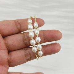 Vòng Tay Ngọc Trai Gọng Còng Cứng 2 Lớp Đính 2 Hàng 10 Hạt Ngọc Trai Giọt Nước MADAME HIEN PEARL VTG034