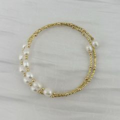 Vòng Tay Ngọc Trai Gọng Còng Cứng 2 Lớp Đính 2 Hàng 10 Hạt Ngọc Trai Giọt Nước MADAME HIEN PEARL VTG034