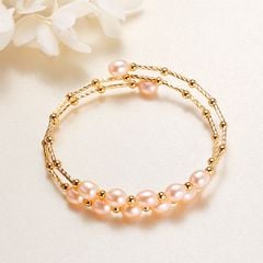 Vòng Tay Ngọc Trai Gọng Còng Cứng 2 Lớp Đính 2 Hàng 10 Hạt Ngọc Trai Giọt Nước MADAME HIEN PEARL VTG034