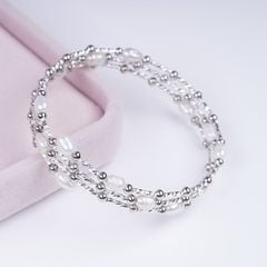 Vòng Tay Ngọc Trai Gọng Còng Cứng 2 Lớp Đính 2 Hàng 10 Hạt Ngọc Trai Giọt Nước MADAME HIEN PEARL VTG034