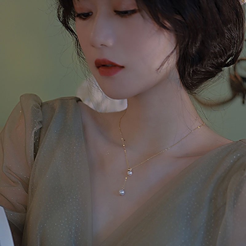 Vòng cổ Ngọc Trai Nước Ngọt Tự Nhiên 2 Hạt Tối Giản Có Thể Điều Chỉnh Kích Cỡ MT006