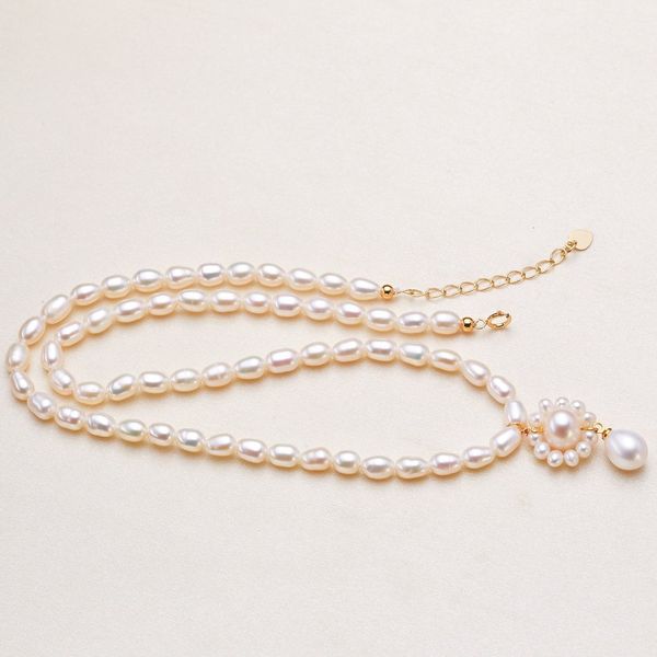 Vòng Cổ Ngọc Trai Tự Nhiên Dáng Hạt Gạo Mặt Ngọc Trai Kết Tạo Hoa Hướng Dương MADAME HIEN PEARLS Xinh Xắn Cho Nữ CG067