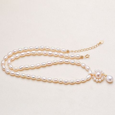 Vòng Cổ Ngọc Trai Tự Nhiên Dáng Hạt Gạo Mặt Ngọc Trai Kết Tạo Hoa Hướng Dương MADAME HIEN PEARLS Xinh Xắn Cho Nữ CG067