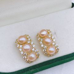Bông Tai Ngọc Trai Tự Nhiên Khung Kim Bạc s925 Đính 3 Hạt Ngọc Trai Sang Trọng MADAME HIEN PEARLS Cho Nữ BTN098
