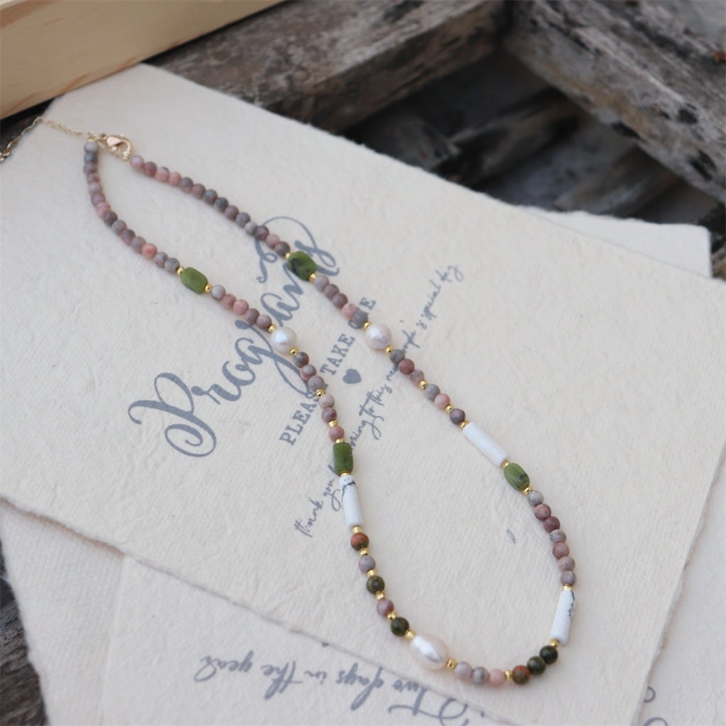 Vòng Cổ Ngọc Trai Tự Nhiên Phối Đá Hỗn Hợp Phong Cách Boho Thanh Lịch Morandi MADAME HIEN PEARLS CG027