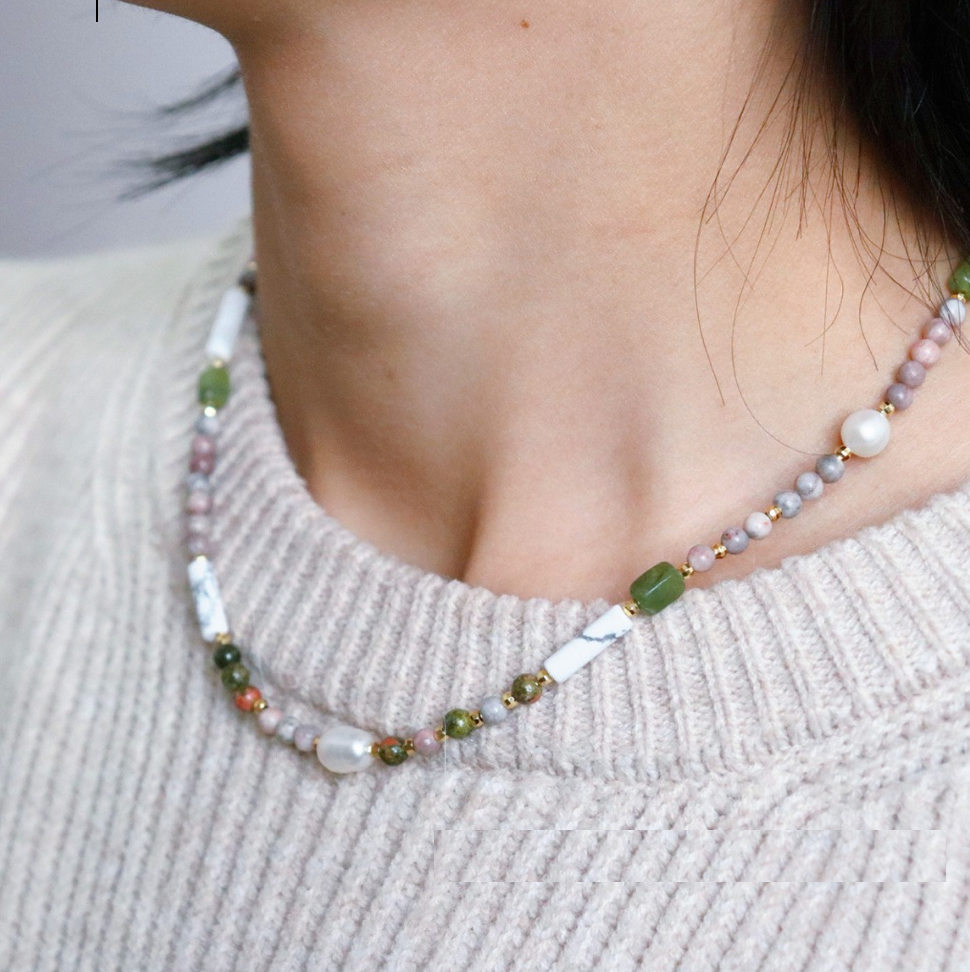 Vòng Cổ Ngọc Trai Tự Nhiên Phối Đá Hỗn Hợp Phong Cách Boho Thanh Lịch Morandi MADAME HIEN PEARLS CG027