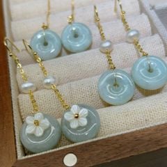 Bông Tai Ngọc Trai Tự Nhiên Tua Rua Mặt Cẩm Thạch Đồng Điếu Cổ Điển Sang Trọng MADAME HIEN PEARLS Nữ Tính BTT124