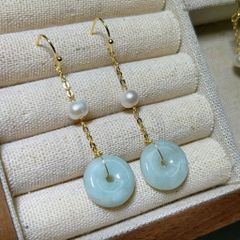 Bông Tai Ngọc Trai Tự Nhiên Tua Rua Mặt Cẩm Thạch Đồng Điếu Cổ Điển Sang Trọng MADAME HIEN PEARLS Nữ Tính BTT124
