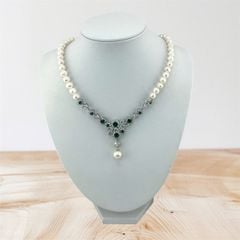 Bộ Set Ngọc Trai Vòng Cổ, Bông Tai và Nhẫn Tự Nhiên Đính Đá Quý Xanh Lục Bảo MADAME HIEN PEARLS Cho Nữ SCT029