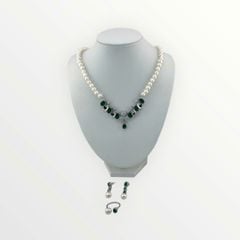 Bộ Set Ngọc Trai Vòng Cổ, Bông Tai và Nhẫn Tự Nhiên Đính Đá Quý Xanh Lục Bảo MADAME HIEN PEARLS Cho Nữ SCT029