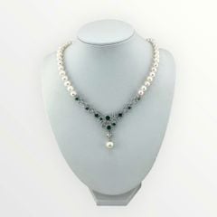 Bộ Set Ngọc Trai Vòng Cổ, Bông Tai và Nhẫn Tự Nhiên Đính Đá Quý Xanh Lục Bảo MADAME HIEN PEARLS Cho Nữ SCT029